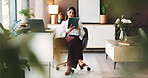 Woman, florist and smell with pot plant in office for eco friendly environment or natural growth. Female person, floral designer or aroma with scent for interior decor or sustainability in workplace