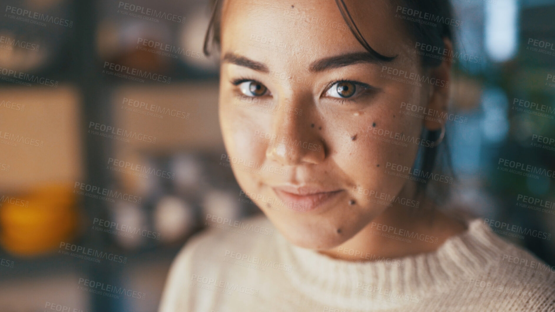 Buy stock photo Portrait, woman and confident in pottery shop with entrepreneurship, creativity or pride for art sale. Artist, person and retail insight in ceramic store with small business, craft skill or about us.