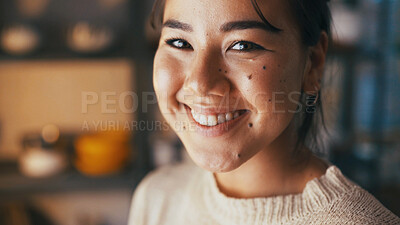 Buy stock photo Planning, portrait and smile with woman in pottery boutique for management of small business. About us, confident and startup with store owner in ceramics gallery for decoration or retail sale