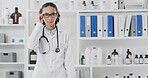 Glasses, doctor and woman in hospital, healthcare and pharmaceutical physician with space. Spectacles, medical worker and portrait of medicine expert, African person and confident professional