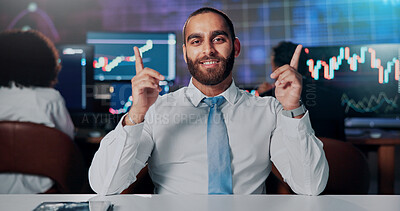 Buy stock photo Portrait, video call and businessman with financial news for stock market update with currency trading. Smile, POV and male business consultant with advice on foreign exchange for economy growth