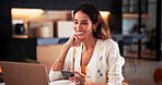 Credit card, happy and woman in home on laptop for online shopping, subscription and purchase. Startup, freelancer and person with bank info on computer for payment, business transaction and budget