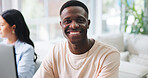 Portrait, businessman and smile in office for bookkeeping, consultant and coworking with computer. Happy, accounting person and pride with tech for finance management, investment and opportunity