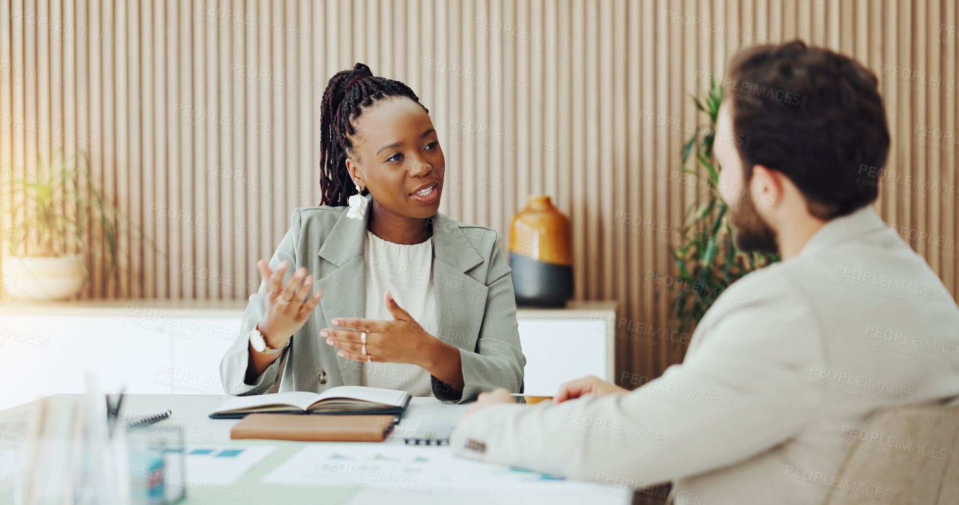 Buy stock photo Business, people and explain idea in office with data analysis, planning and forecast for profit growth. Team, discussion and advice in workplace with stats, update and feedback for revenue increase.