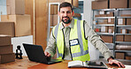 Entrepreneur, portrait and man with laptop, logistics or confident for stock distribution on website. Small business, ecommerce and person with tech for shipping goods, supply chain and delivery