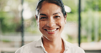 Buy stock photo Physiotherapist, portrait or woman in clinic with smile, about us or experience in rehabilitation services. Happy, bokeh or Asian chiropractor with confidence, career or pride in healthcare industry
