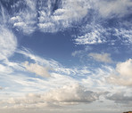 Nature, blue sky and clouds in atmosphere for climate, meteorology or conservation. Outdoor, fresh air and environment for sustainability, weather or cloudscape for wind or ozone in stratosphere