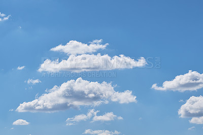 Buy stock photo Nature, blue sky and clouds in cloudscape for conservation, meteorology or climate. Outdoor, fresh air and environment for sustainability, weather or atmosphere for wind or ozone in stratosphere