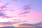 Landscape, sunset and sky with clouds in nature for climate change of atmospheric conditions. Environment, cloudscape and dusk with meteorology for weather pattern, scenic view and forecast outdoor