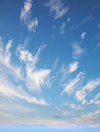 Nature, blue sky and clouds in environment for weather, climate or conservation. Outdoor, fresh air and cloudscape for sustainability, meteorology or atmosphere for wind or ozone in stratosphere