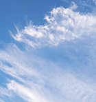 Space, empty and white clouds in blue sky for weather pattern, atmosphere and climate. Natural, background and scenic view of skyline with aesthetic for texture, wallpaper and air environment