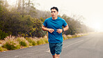 Health, runner and workout with man in nature for fitness, performance and cardio challenge. Exercise routine, wellness and training with person outdoor for running practice, sports and stamina