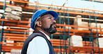 Walking, shipping and black man in warehouse for supply chain, inventory and stock inspection. Supervisor, factory and person in aisle for logistics, ecommerce or distribution for quality control