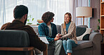 Therapy, holding hands and consulting with couple in office for healing, support and help. Relationship counseling, psychology solution and marriage partner with man and woman in clinic for advice