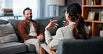 Psychology, therapist and woman talking to man for help, mental health advice or support in office. Counseling session, life coach and people in therapy for assessment, consultation and evaluation