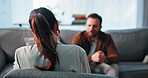 Consulting, feedback and therapy with people in clinic together for mental health or support from back. Empathy, psychology and therapist talking to patient in office for healing or rehabilitation