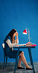 Space, headache and businesswoman in office with burnout for creative project with deadline. Fatigue, exhaustion and female magazine editor with migraine for article with publishing at startup.