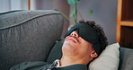 Counselor, therapist and man with blindfold, memory technique and session for recovery or support. Consultation, psychology and patient with sensory depravation for mental health, check up and help