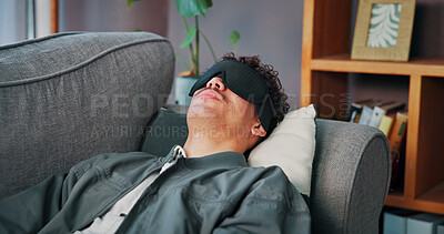 Buy stock photo Consultation, therapy and man with blindfold, memory technique and session for recovery or support. Counselor, psychologist and patient with sensory depravation for mental health, check up and help