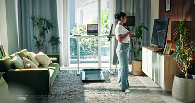 Buy stock photo Remote, watching tv and relax with woman in house for channel surfing, streaming service and media subscription. Show, home cinema and movie entertainment with person in living room of apartment