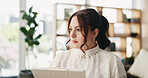 Woman, clipboard and thinking with proofreading for project draft, editing article or creative process in home. Remote work, freelance writer and report for proposal with document or blog feedback