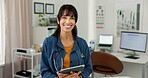 Doctor, portrait and woman with tablet in hospital, wellness and pride for health career and service. Clinic, medical professional and mature person with tech for schedule, healthcare or happy in USA