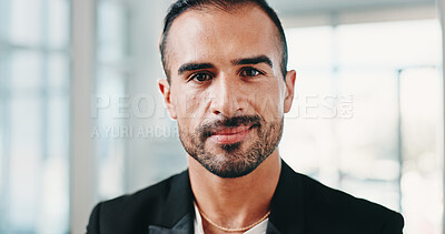 Buy stock photo Portrait, business and man with confidence in office for career pride, about us and real estate. Smile, male person and realtor with ambition for auction opportunity, listing and property development
