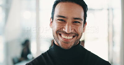 Buy stock photo Smile, business and man with confidence in office for career pride, about us and real estate. Portrait, person or realtor with ambition for auction experience, representative and property development