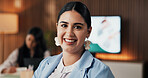 Portrait, financial advisor and woman in office, smile or career ambition for company increase. Corporate professional, risk management firm or person in workplace, happiness or about us with success