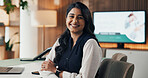 Portrait, investor and woman in office, arms crossed for career ambition and happiness. Corporate professional, person and financial advisor in workplace, smile and confidence for trading opportunity