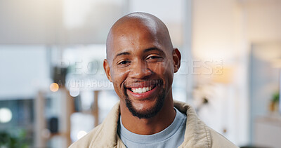 Buy stock photo Smile, professional and portrait of businessman in office with confidence for creative career. Happy, job opportunity and male magazine editor with pride for about us at startup company in workplace.
