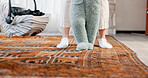 First steps, mom or baby in house with legs, milestone help or learning in infant growth. Parent support, woman or child in home with walk, motor skills or cognitive development in early childhood.
