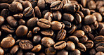Closeup, roast and coffee beans with seeds for production, textures and sustainable harvest. Granules, arabica grain or manufacturing process of caffeine, beverage extraction and espresso ingredients