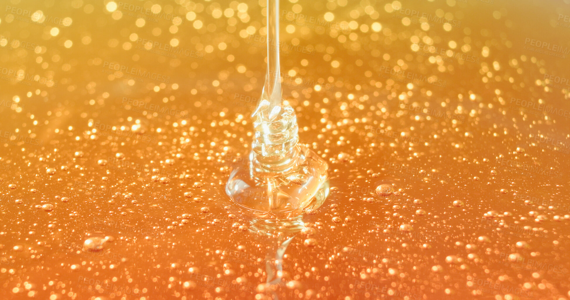 Buy stock photo Honey, drip and healthy food from bees for wellness, antioxidants and natural sugar. Raw, organic sweetener and drizzle syrup for aesthetic for tea additive, antibacterial properties and empty