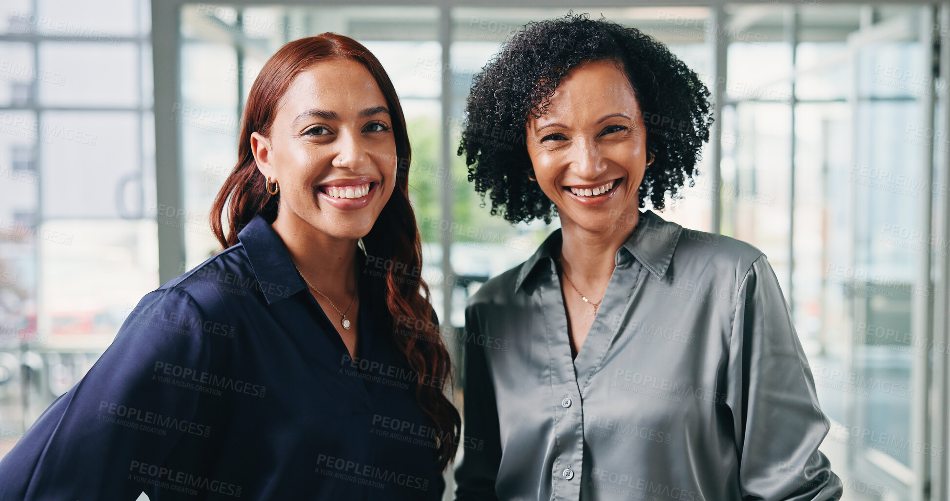 Buy stock photo Creative, women and smile portrait in office for journalism, career development or about us pride. Journalist, editor and happy at publishing agency for news reporting, copywriting experience or team