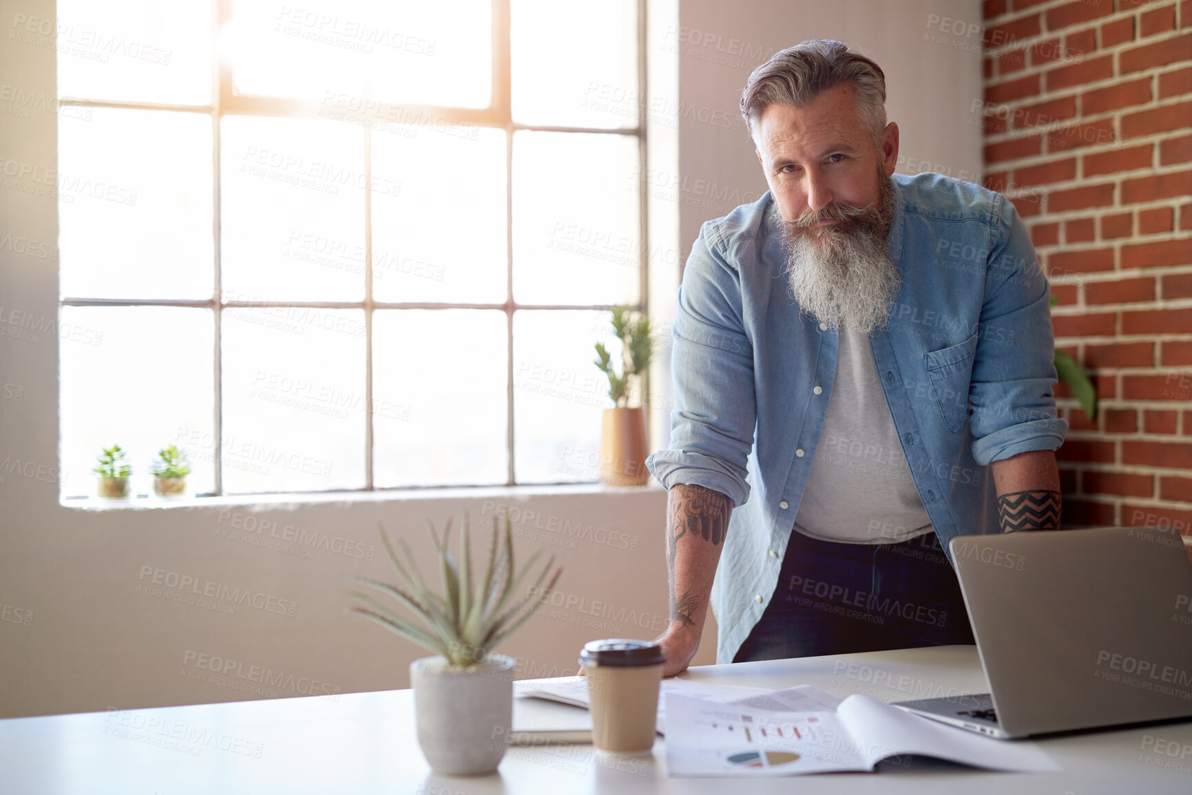 Buy stock photo Portrait, business and mature man in office, brand analyst and space for job experience. Confidence, market trends and campaign manager in startup company, about us or creative in New Zealand