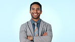Crossed arms, happy and portrait of businessman in studio with confidence for finance career growth. Smile, professional and male financial manager with pride for job opportunity by white background.