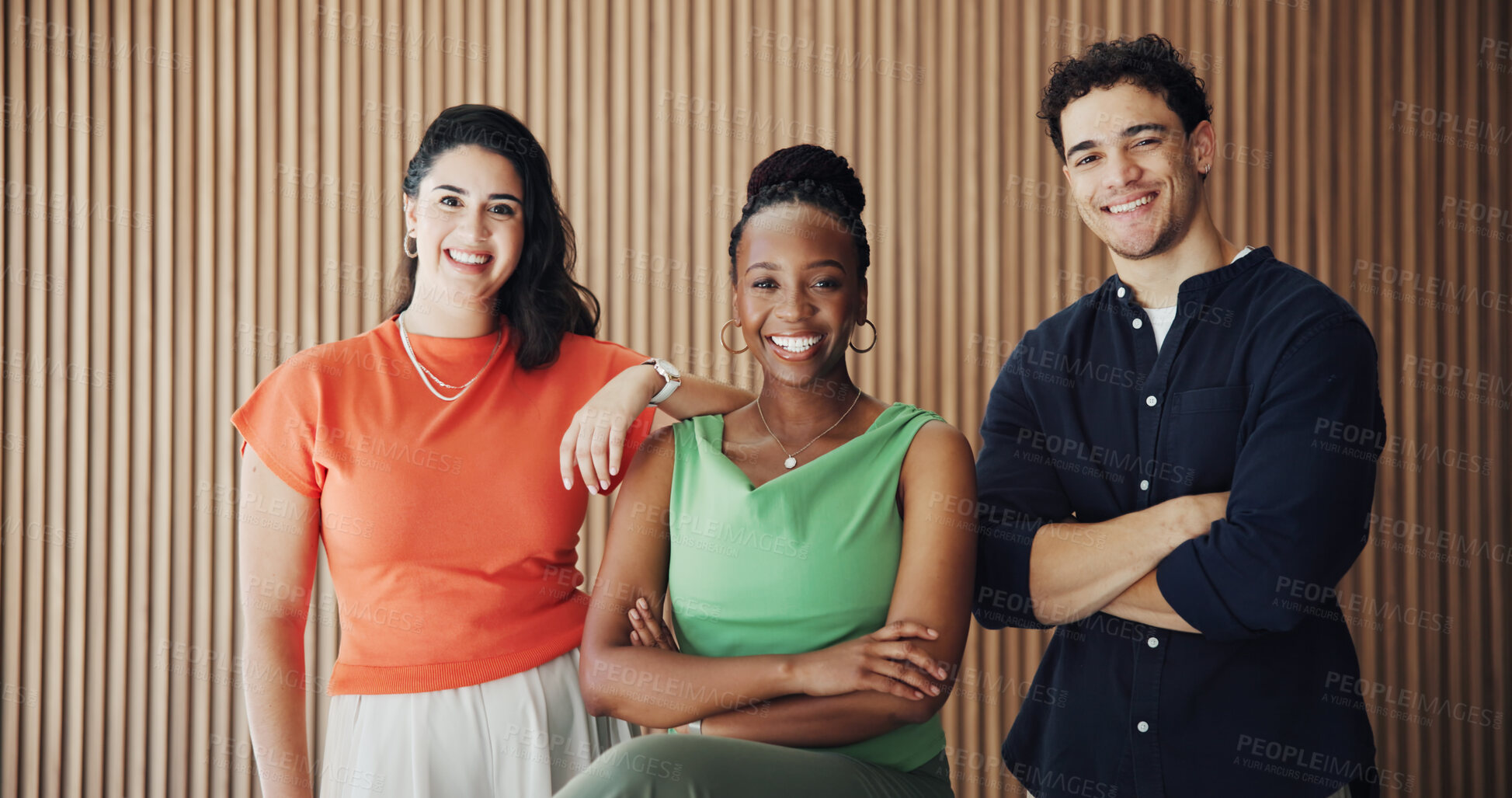 Buy stock photo Marketing, portrait or team in office with smile, pride or job goals in advertisement agency. Collaboration, people or branding staff in workplace with synergy, work or experience as media planners.