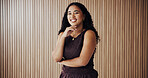 Portrait, creative and woman with pride in office for journalist with opportunity, about us and ambition. Confident, reporter and happy person with agency for career development, media and space