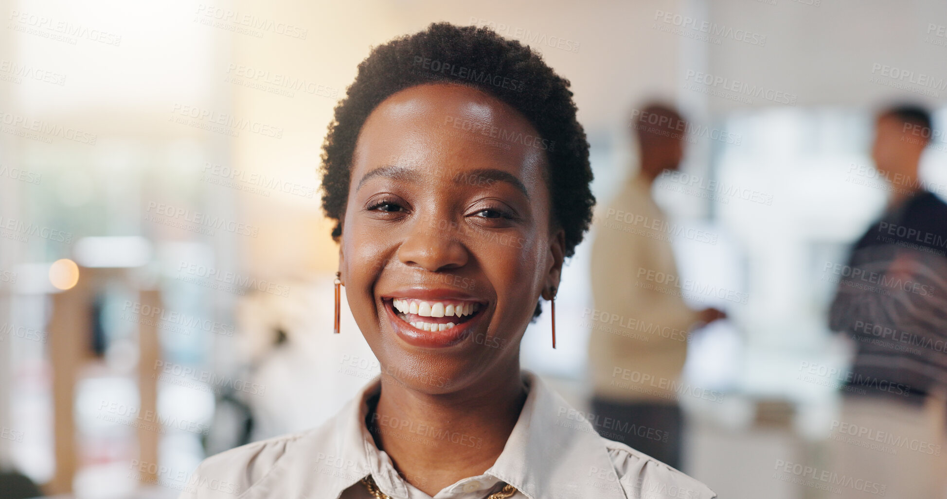 Buy stock photo Happy, professional and portrait of businesswoman in office with confidence for creative career. Smile, job opportunity and magazine editor with pride for about us at startup company in workplace.
