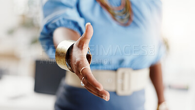 Buy stock photo Woman, handshake and partnership for support, business or deal for collaboration or meeting in office. Female employee, shaking hands and introduction for interview, greeting or teamwork with offer