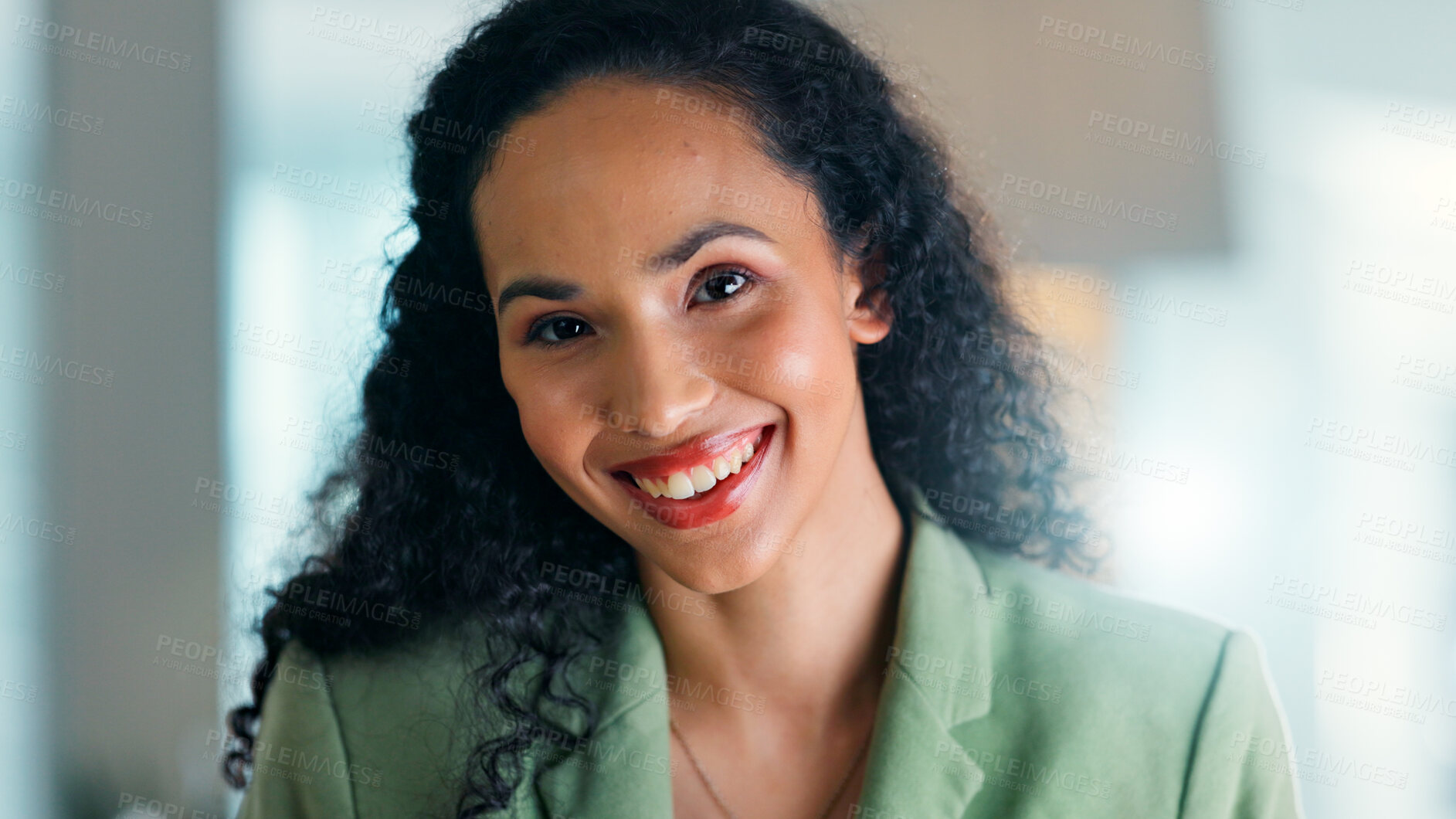 Buy stock photo Realtor, portrait or woman in office with smile, career pride or ambition as property seller. Happiness, professional or real estate agent with about us, confidence or experience in housing market.