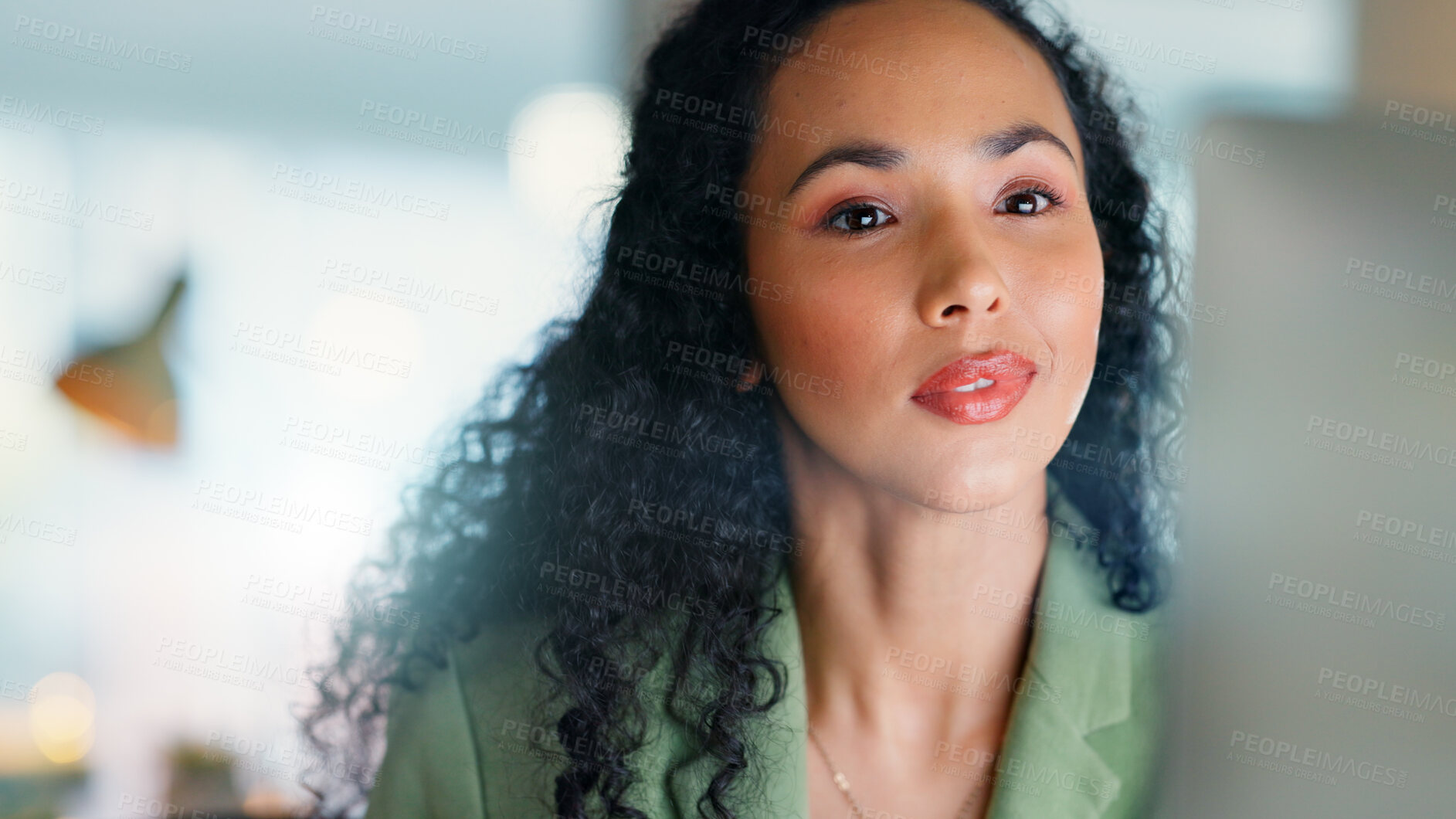 Buy stock photo Happy woman, online and research with computer in business, HR and resume review for hiring process. Reading, application and plan for job interview with tech, onboarding and person with info on web