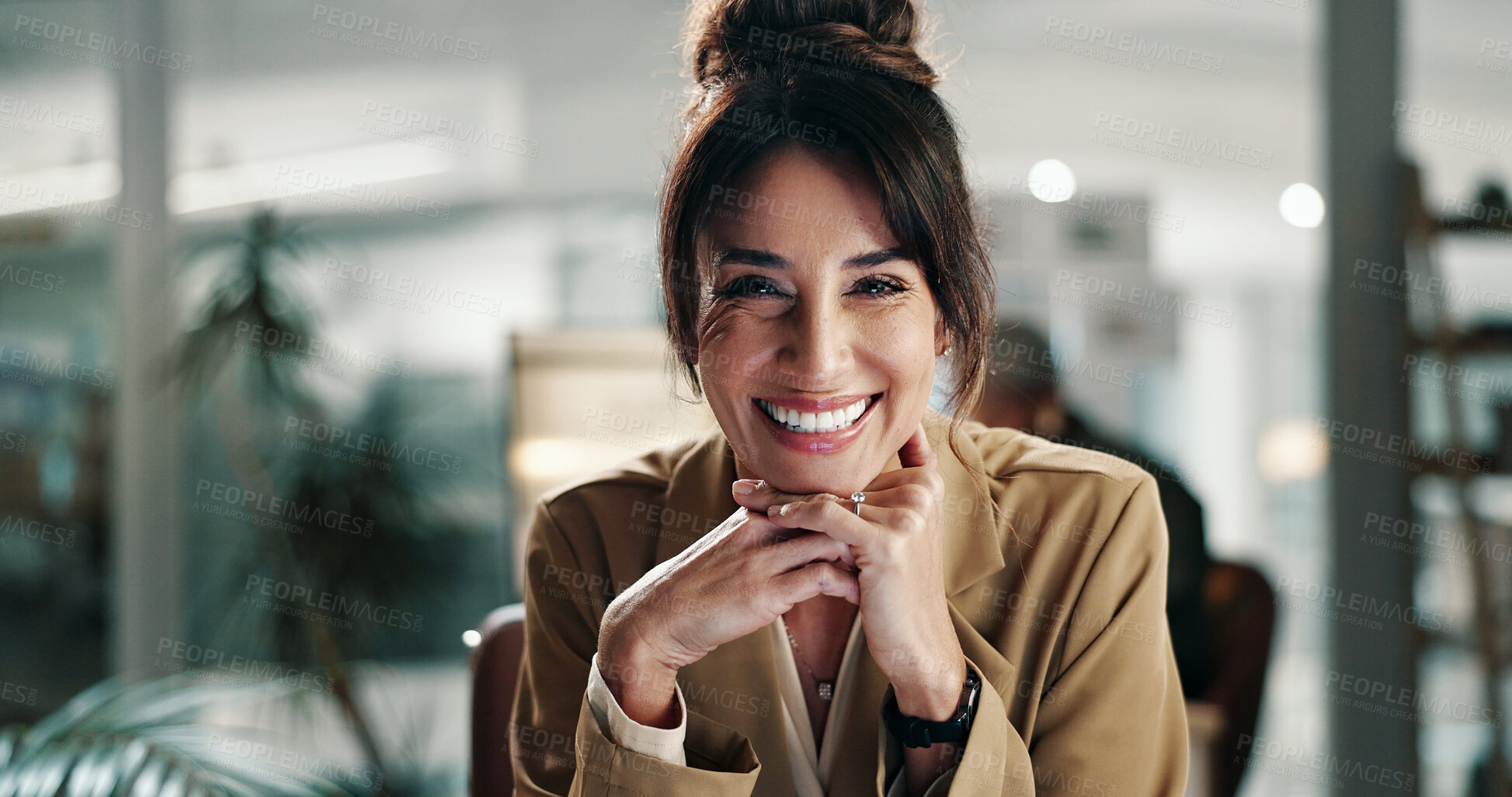 Buy stock photo Marketing, portrait or woman in workplace with smile, pride or career in advertisement agency. Happy, opportunity or mature brand director with confidence, work or experience in campaign management.