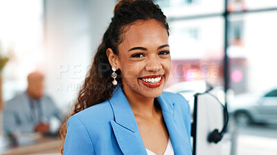 Buy stock photo Smile, professional and portrait of businesswoman in office with confidence for customer service career. Call center, about us and female brand consultant with pride for job opportunity at startup.