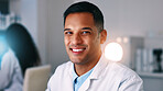 Happy, man and scientist with portrait in lab for research, medical study and experiment. Male person, coworking and healthcare investigation for biotechnology, pharmaceutical and vaccine development