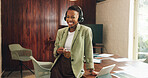 Laugh, headset or business woman in office for customer care, help desk contact or troubleshooting. Problem solving, black person or virtual assistant with funny conversation, smile or tech support