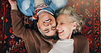 Lesbian, above or couple on carpet with happiness, commitment or bonding on weekend break. LGBTQ, love or mature women in home with smile, connection or romantic moment in healthy relationship.