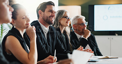 Buy stock photo Meeting, team or people in agency with briefing, problem solving or funding idea in strategy workshop. Review, business or finance analyst with tech, group insight or collaboration on investment plan