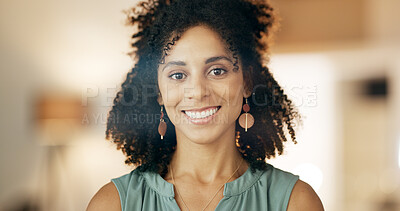 Buy stock photo Happy, portrait and businesswoman with pride in office, opportunity and publicist with career growth. Confident, PR manager and person with smile in business, public relations and creative in Brazil